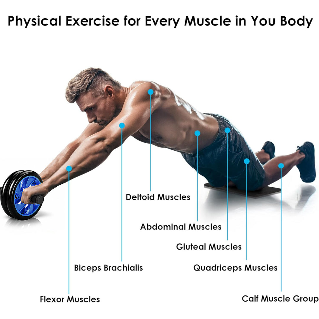 Ab Roller Dual-Wheel Core Trainer Non-Slip Abdominal Fitness Exercise Tool Gym