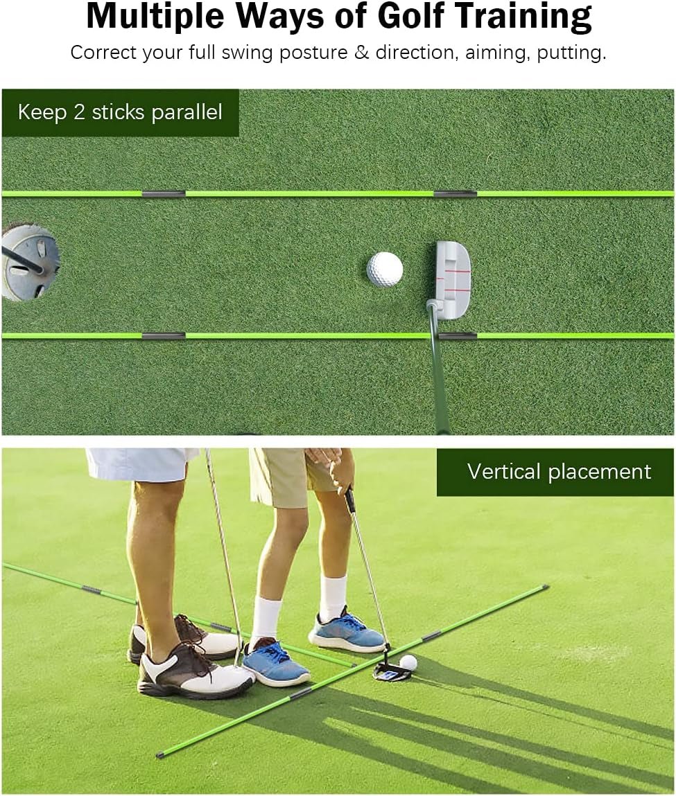 Golf Alignment Sticks - Collapsible Golf Practice Rods for Aiming, Putting, Full Swing Trainer, Posture Corrector with Clear Tube Case, Portable Golf Training Equipment