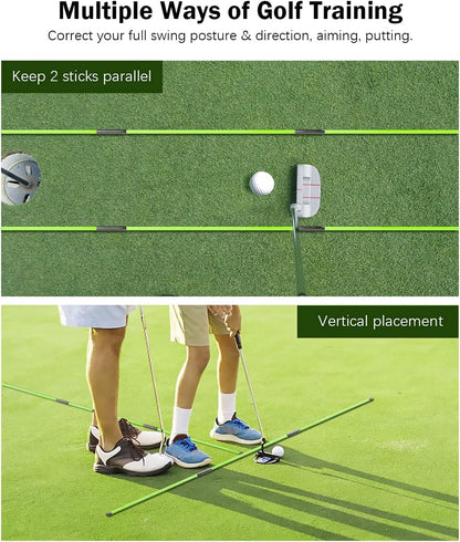 Golf Alignment Sticks - Collapsible Golf Practice Rods for Aiming, Putting, Full Swing Trainer, Posture Corrector with Clear Tube Case, Portable Golf Training Equipment