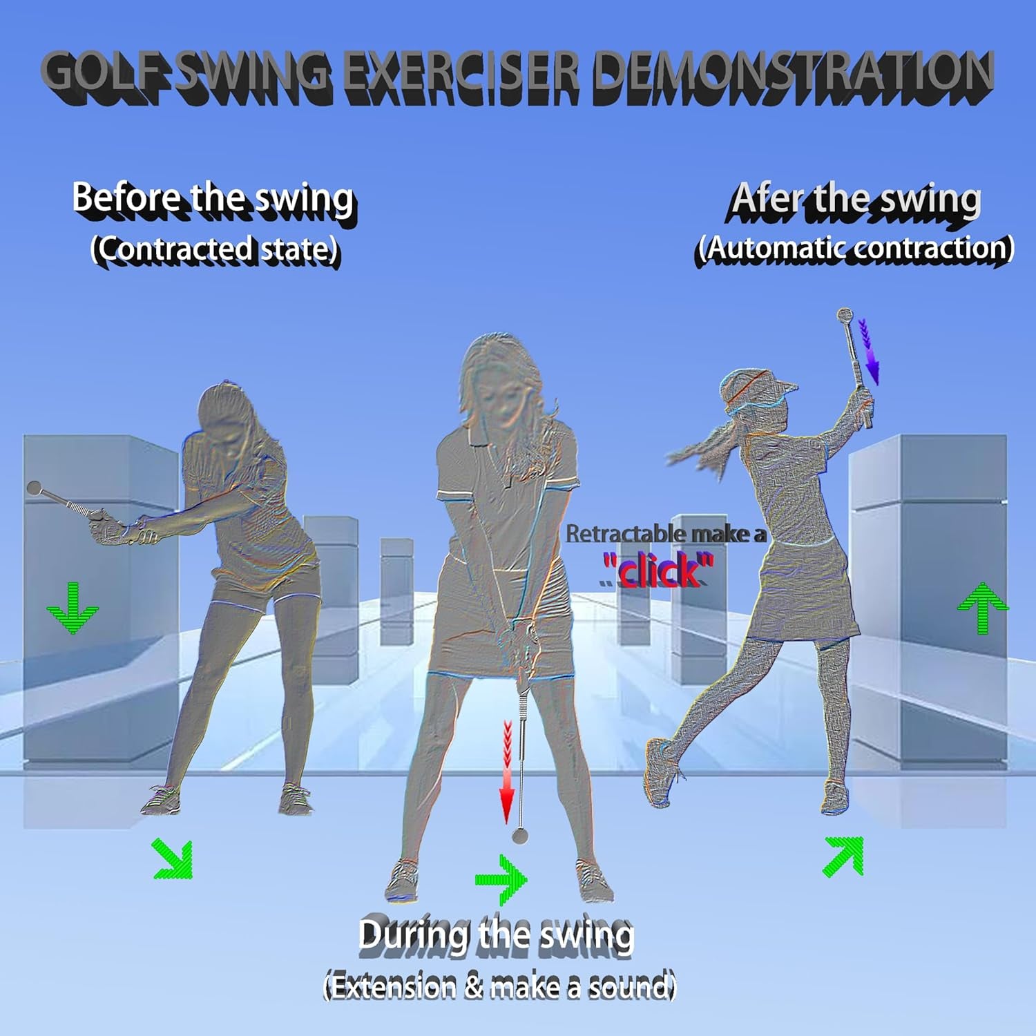 Retractable Golf Swing Trainer - Right-Handed Grip & Swing Aid for Warm-Up, Indoor Practice, Strength & Tempo Training - Ideal Golf Accessories for Chipping and Hitting