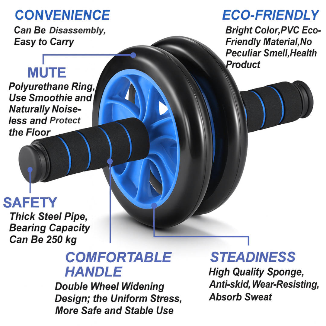 Ab Roller Dual-Wheel Core Trainer Non-Slip Abdominal Fitness Exercise Tool Gym