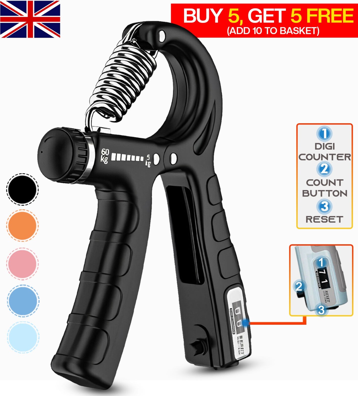 5-60KG Sport Hand Grip Strengthener Adjustable Forearm Trainer Finger Exerciser