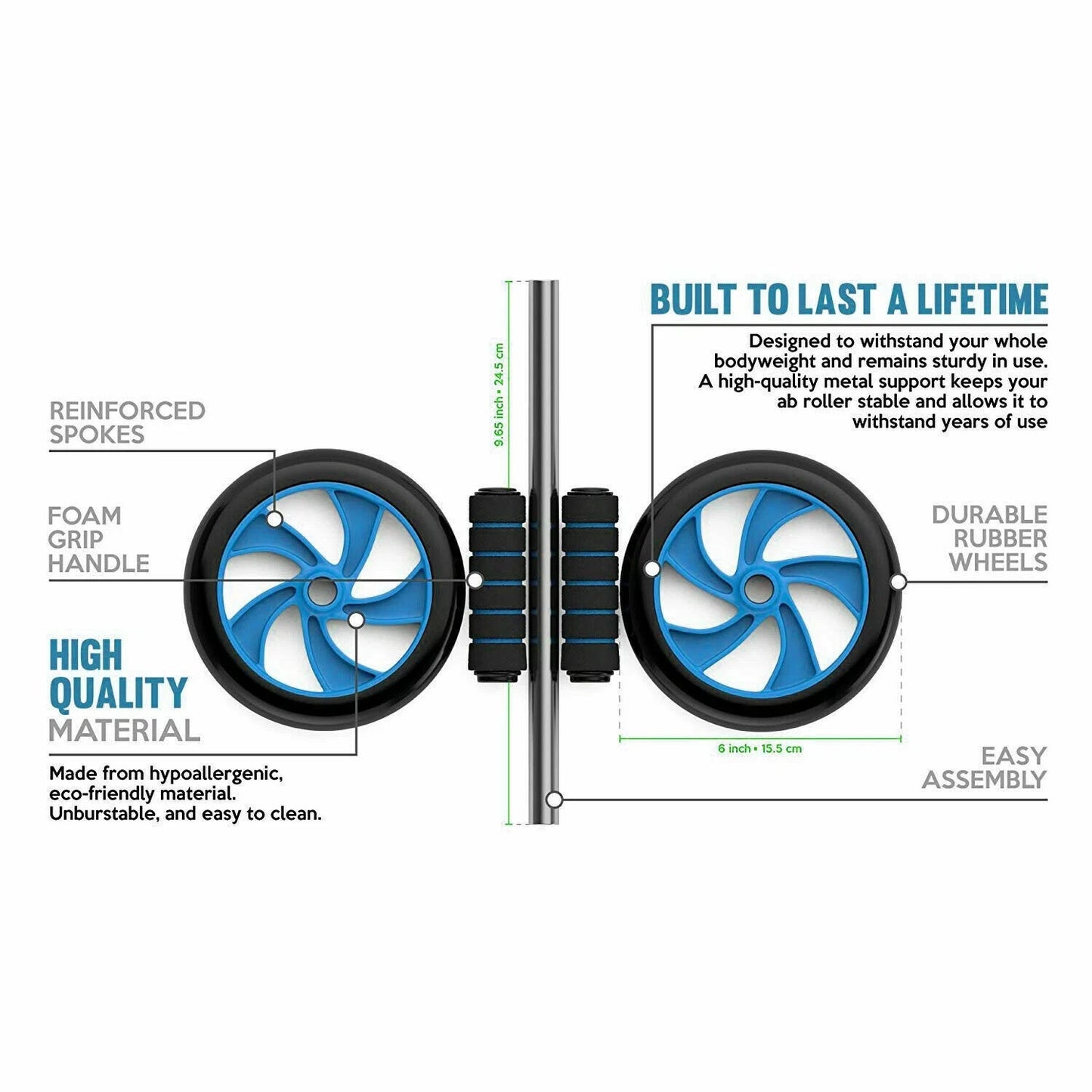 Ab Roller Dual-Wheel Core Trainer Non-Slip Abdominal Fitness Exercise Tool Gym